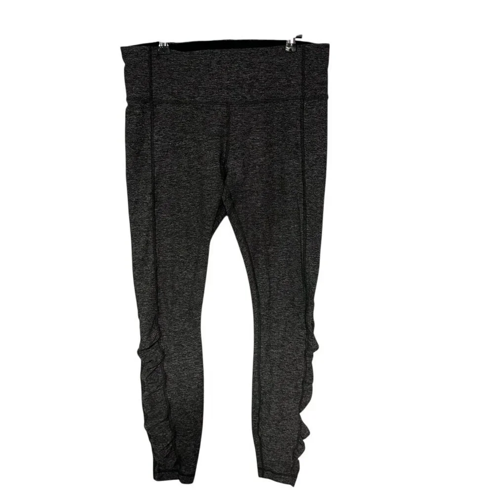Lululemon Run Turn Around Tight Heathered Gray Black Ruched Leggings Size 12